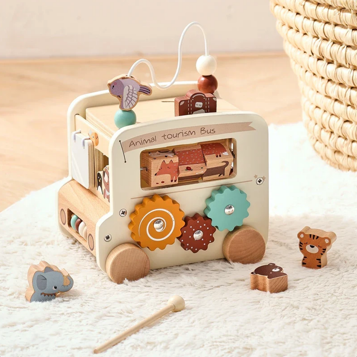 Toddler’s Wooden Activity Bus™ - Bop Buzz Toddler’s Wooden Activity Bus™ White Bus Bop Buzz