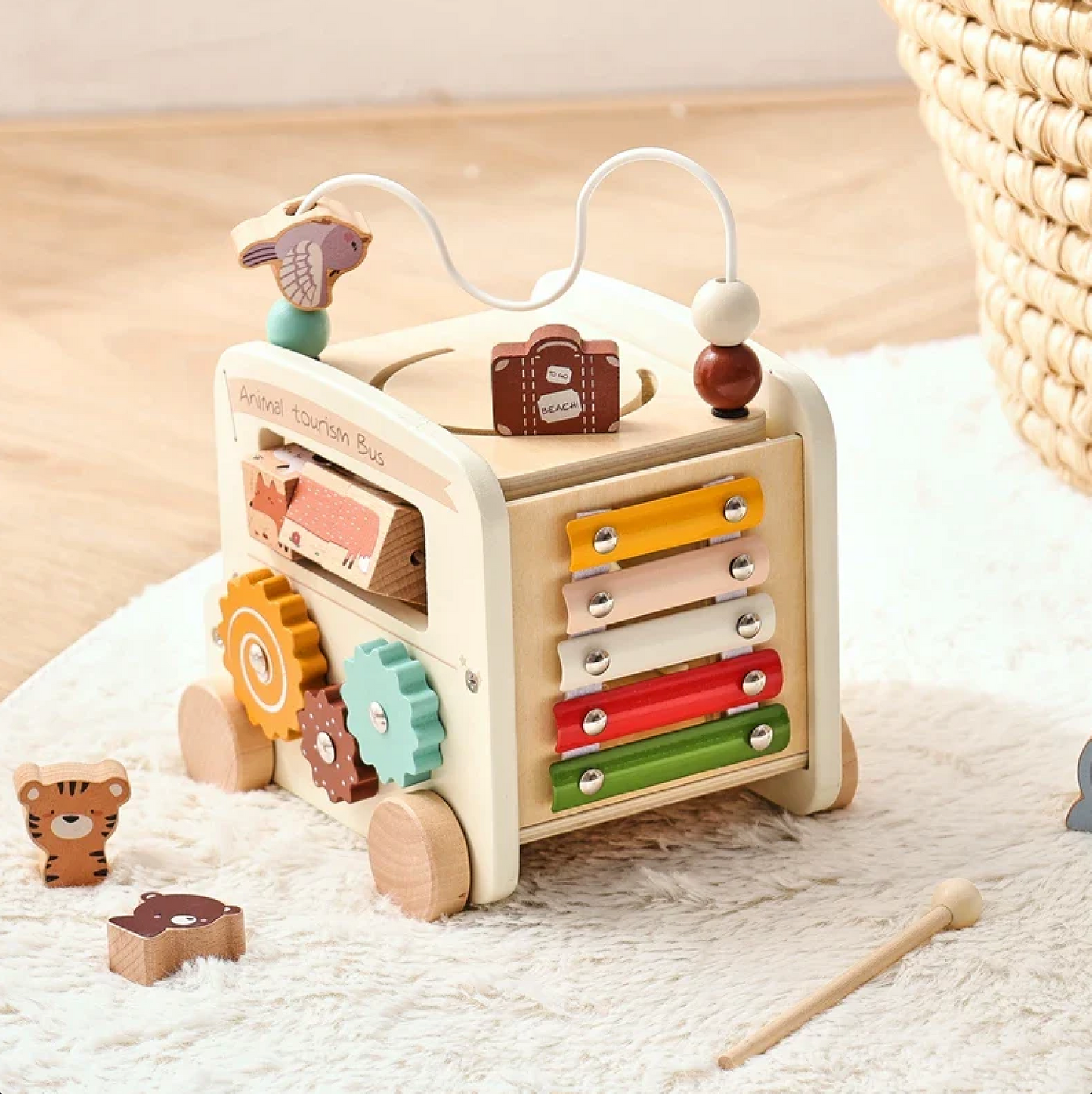 Toddler’s Wooden Activity Bus™ - Bop Buzz Toddler’s Wooden Activity Bus™ White Bus Bop Buzz