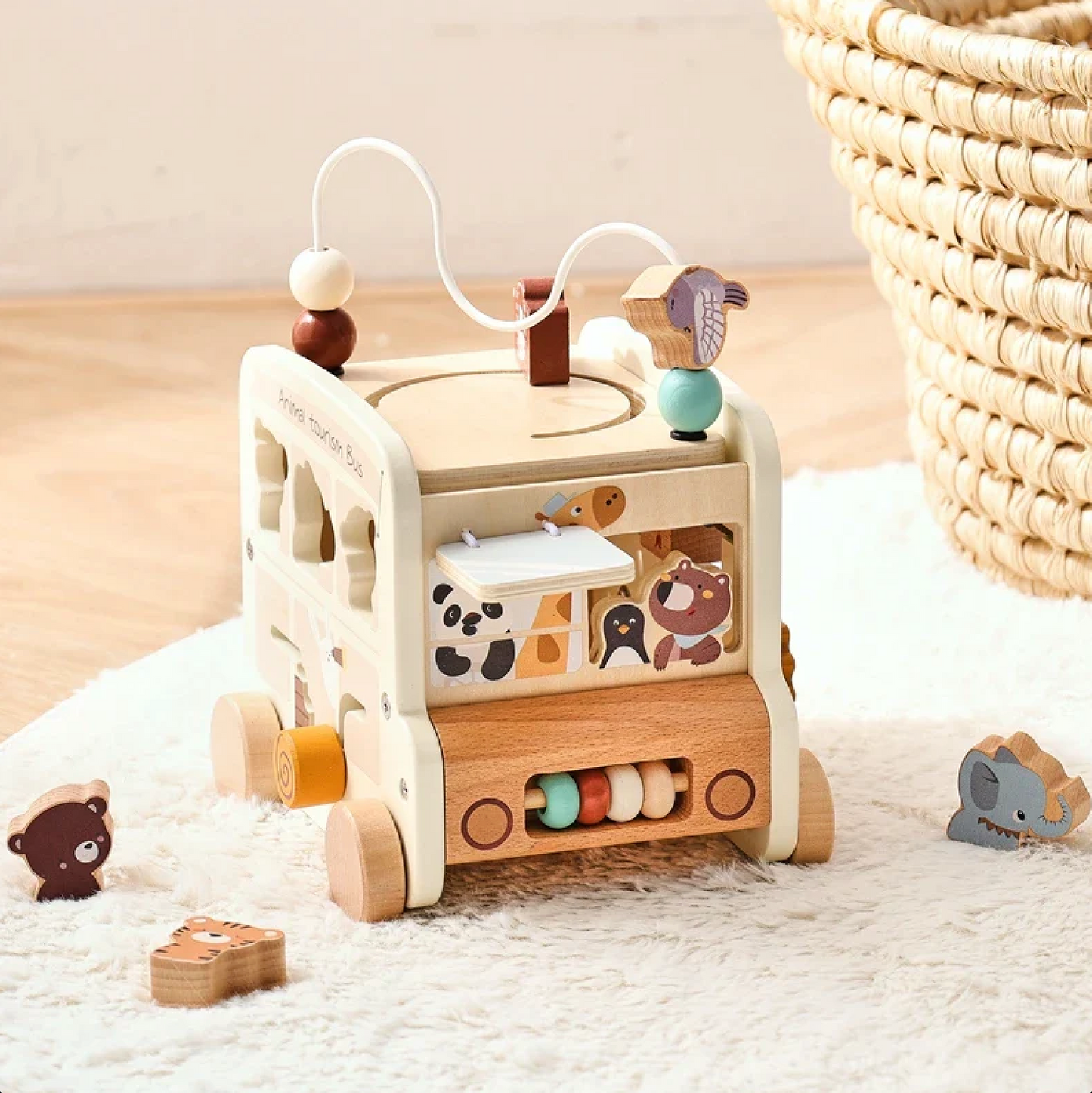 Toddler’s Wooden Activity Bus™ - Bop Buzz Toddler’s Wooden Activity Bus™ White Bus Bop Buzz