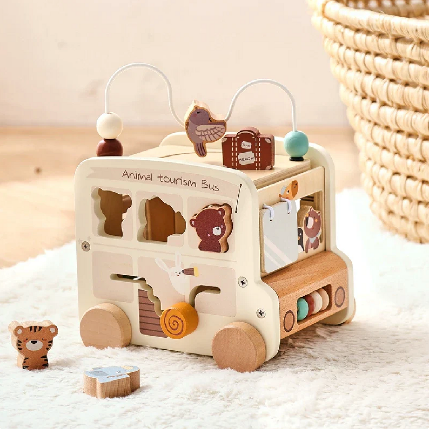 Toddler’s Wooden Activity Bus™ - Bop Buzz Toddler’s Wooden Activity Bus™ White Bus Bop Buzz