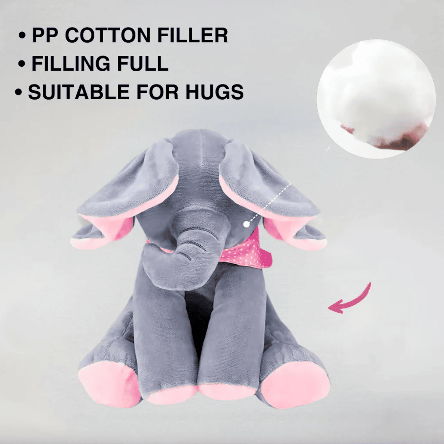 Grey plush elephant with peek-a-boo motion – ideal baby gift