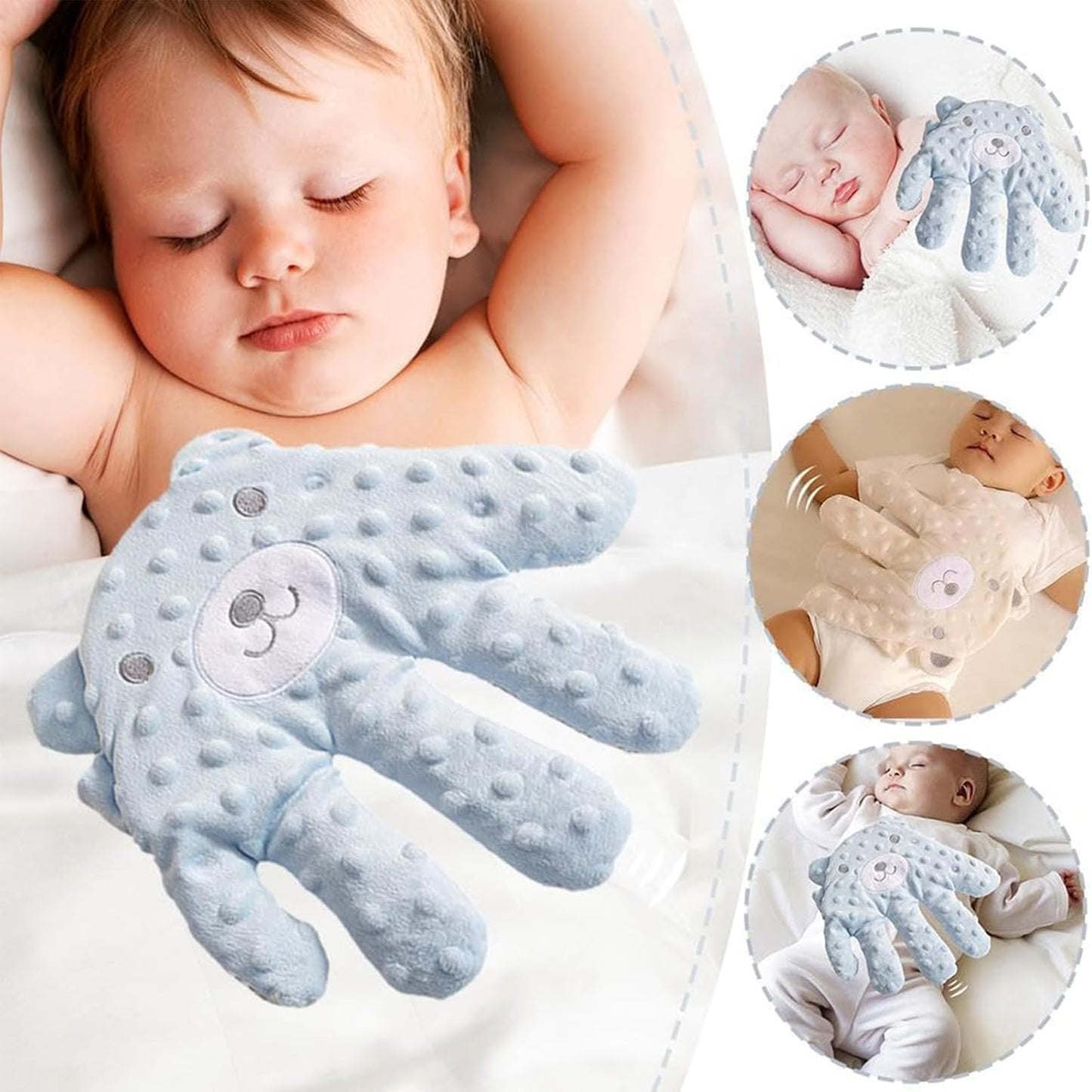 Palm-shaped baby sleep aid for faster, deeper sleep