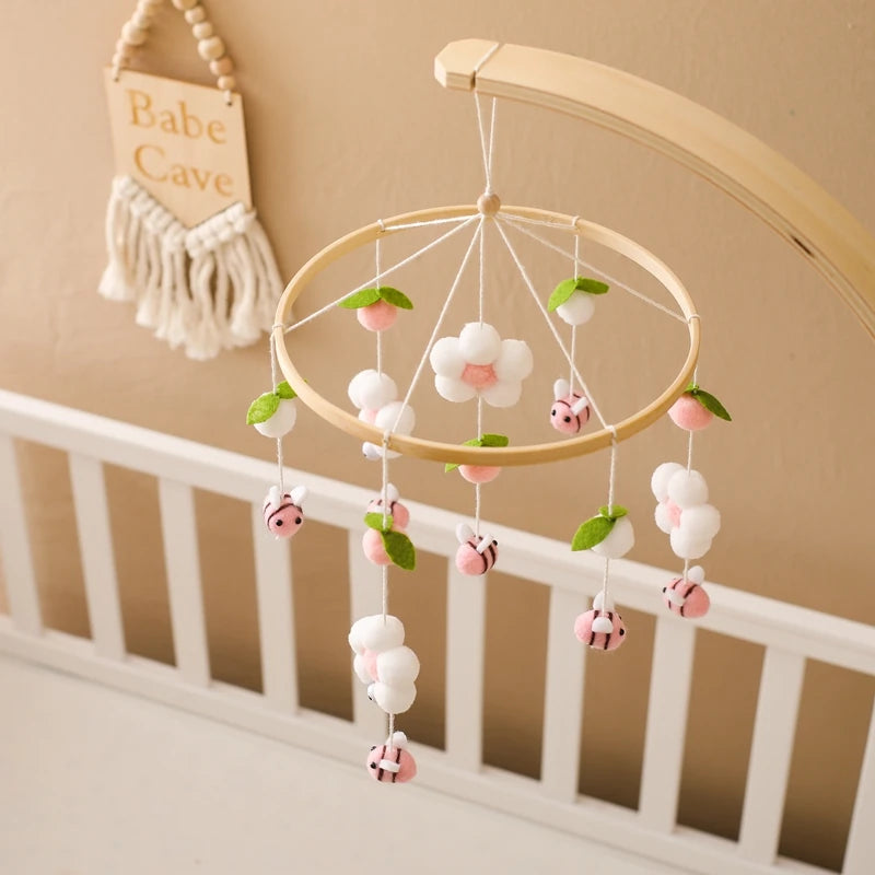 Crochet bees and flowers crib mobile