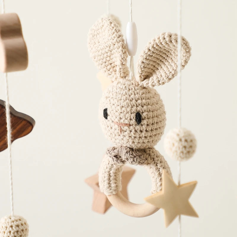 Decorative bunny crib mobile with stars and clouds
