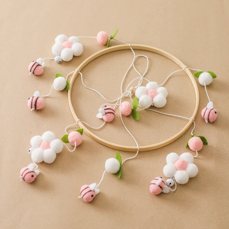 Wooden nursery mobile with natural design
