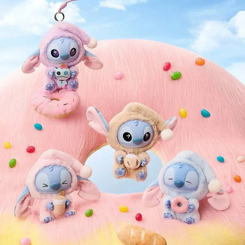 Close-up of Labubu as Stitch with bedtime snack