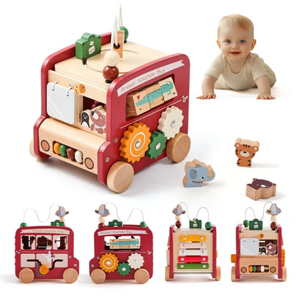 Toddler’s Wooden Activity Bus™ - Bop Buzz Toddler’s Wooden Activity Bus™ Red Bus Bop Buzz
