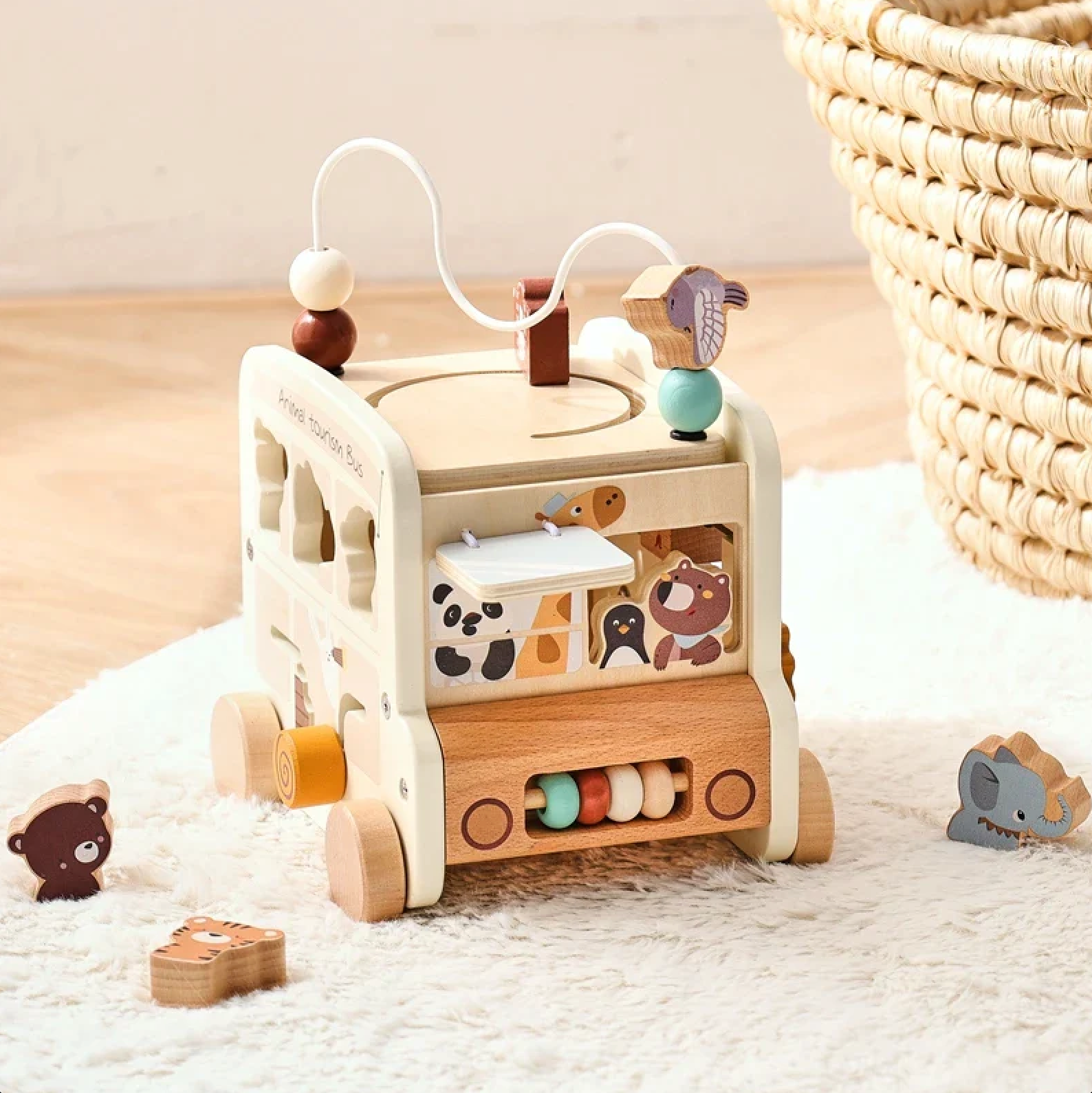 Toddler’s Wooden Activity Bus™ - Bop Buzz Toddler’s Wooden Activity Bus™ White Bus Bop Buzz