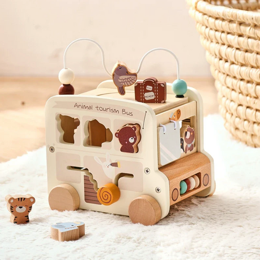 Toddler’s Wooden Activity Bus™ - Bop Buzz Toddler’s Wooden Activity Bus™ White Bus Bop Buzz