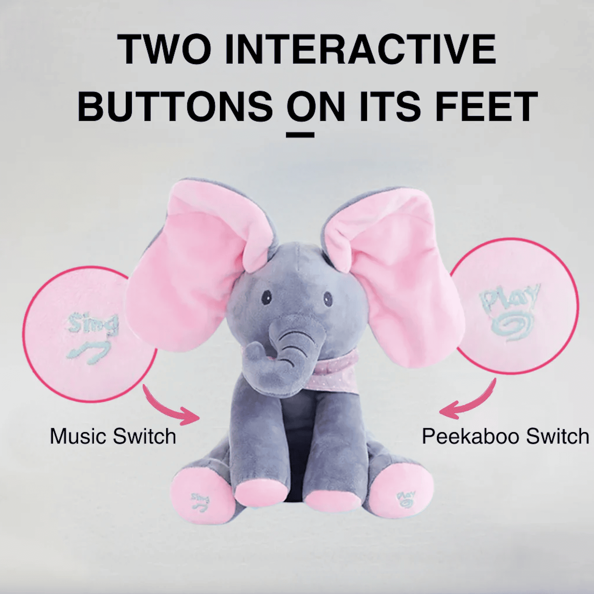 Peek-a-Boo Buddy™ Interactive Elephant - Bop Buzz Peek-a-Boo Buddy™ Interactive Elephant Pink Bop Buzz