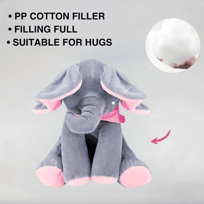 Grey plush elephant with peek-a-boo motion – ideal baby gift