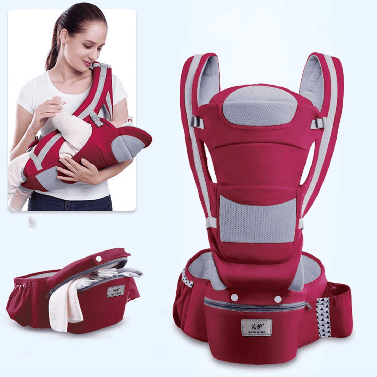 4-in-1 Newborn Baby Carrier Backpack - Bop Buzz 4-in-1 Newborn Baby Carrier Backpack Wine Red Bop Buzz