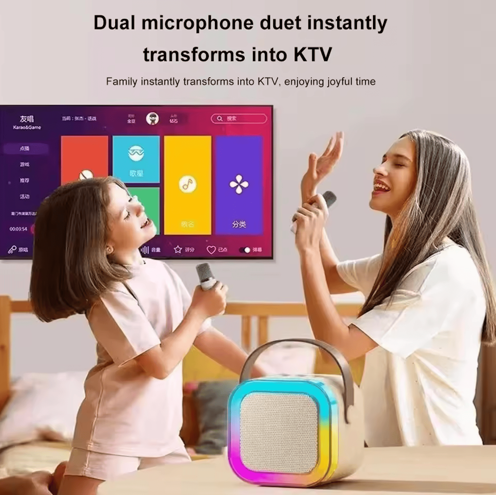 Child Singing with Wireless Microphone – Family Karaoke Time