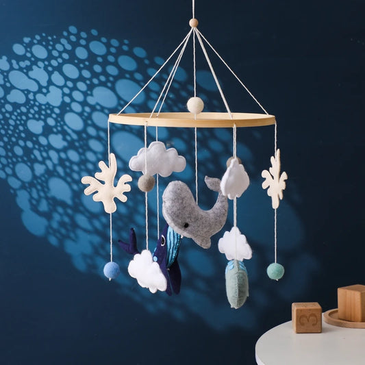 Handmade crochet whale mobile for baby crib – Sea Whale with Clouds
